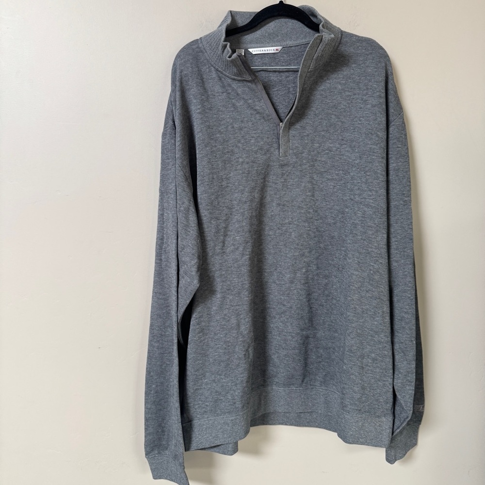 NWT CUTTER & BUCK Men's Quarter Zip Pullover Grey Cotton Sweater size XXL